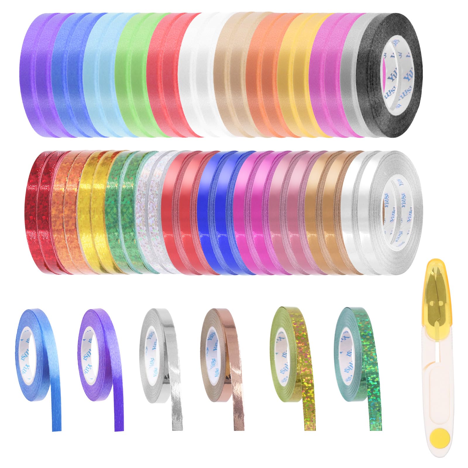 Glarks 49pcs 525Yards Curling Ribbons Set 3 Styles Multi Colors 1/5" Wide Crimped Curling Ribbon Metallic Curling Balloon Ribbon Gift Wrap Ribbon Christmas Ribbon with scissors for Festival Decoration