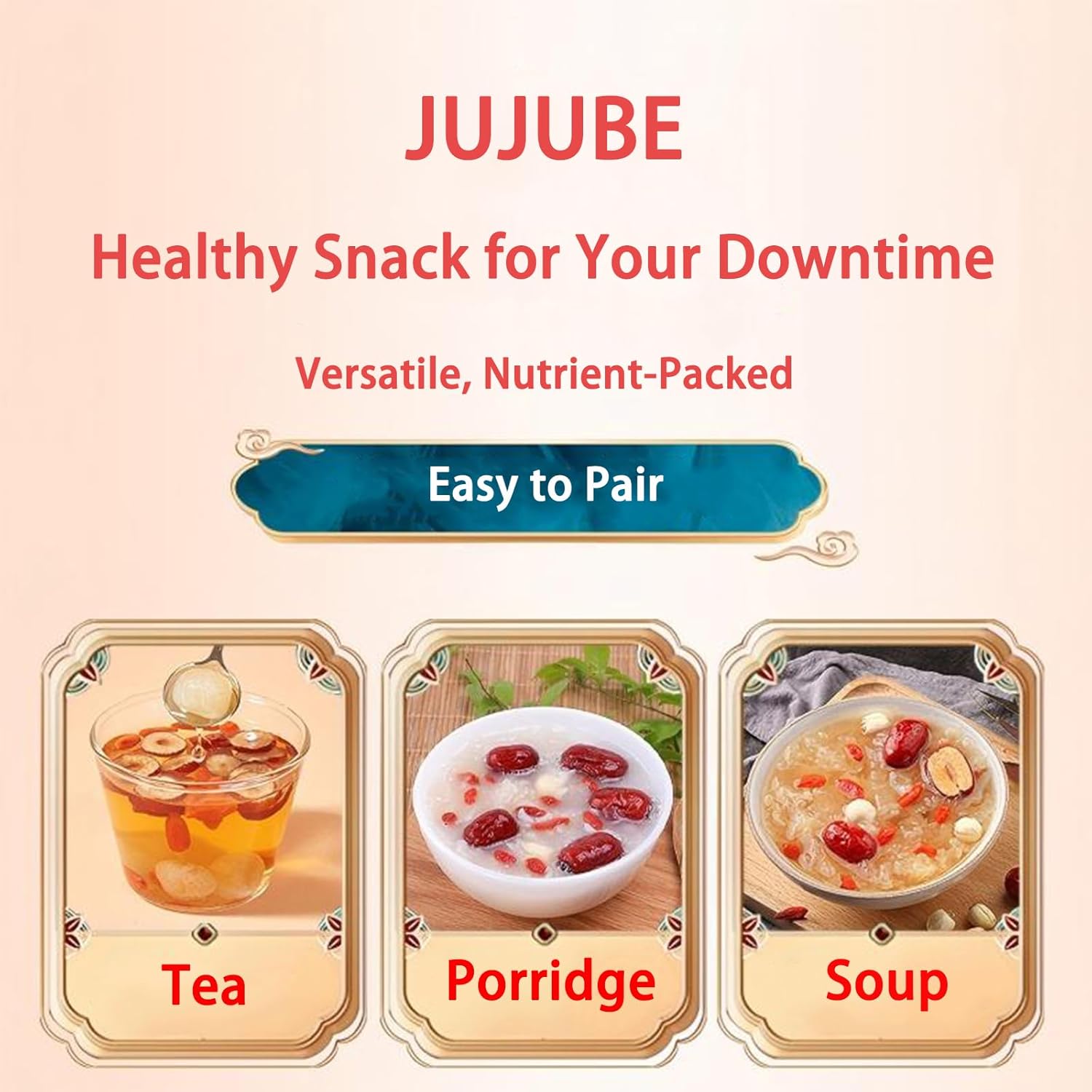 DGYLHBJ 1.1LB(pack of 4) Premium Jujube Dates, Chinese Red Dates, 100% Natural Dried Dates No Added Sugar, Superfood for Tea, Baking, Cooking Without Additives, Nutrient-Rich Jujube Snacks, 红枣（4.4LB in Gift Box）