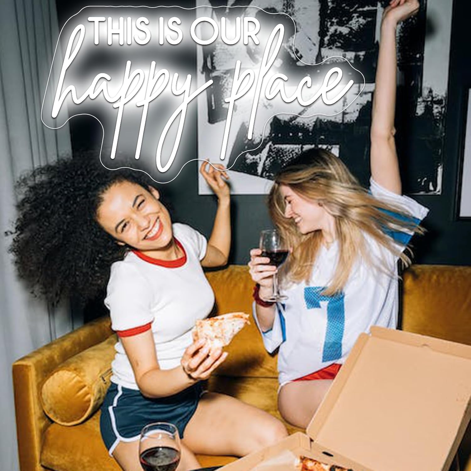 This is our Happy Place Neon Sign for Wall Decor,Led Signs,Decoration Neon Lights for Party Family Wall Decor Cute Neon Signs Engagement Birthday Wedding Party,SIGNVIA,Size:50 * 27.4cm