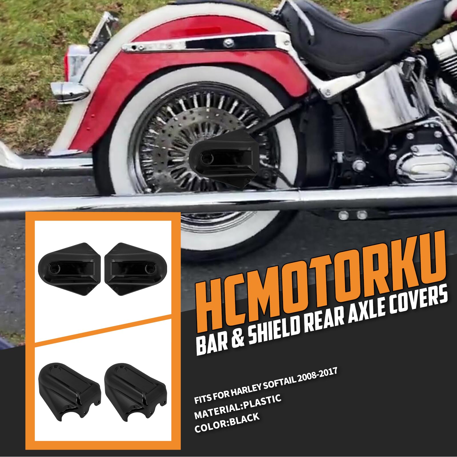 Moto Asse Posteriore Dado Coperture Cap Fit per Harley Softail Slim FLS Deluxe FLSTN FXSTB 2008-2017 Nero