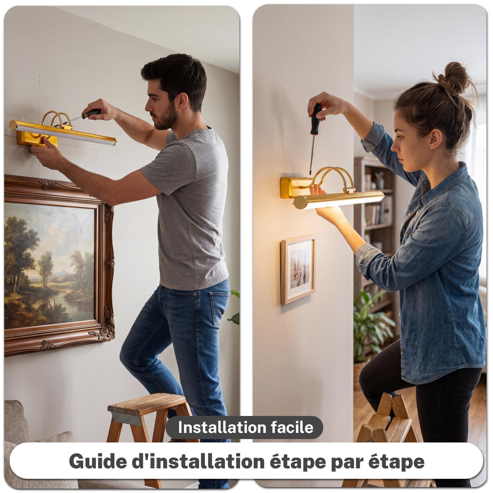 Lampada a LED per specchio da bagno, 3 temperature di colore, applique da parete sopra lo specchio, 42cm, 8W, IP44, 950 lumen, oro, illuminazione moderna per specchio, lampada da parete per specchio