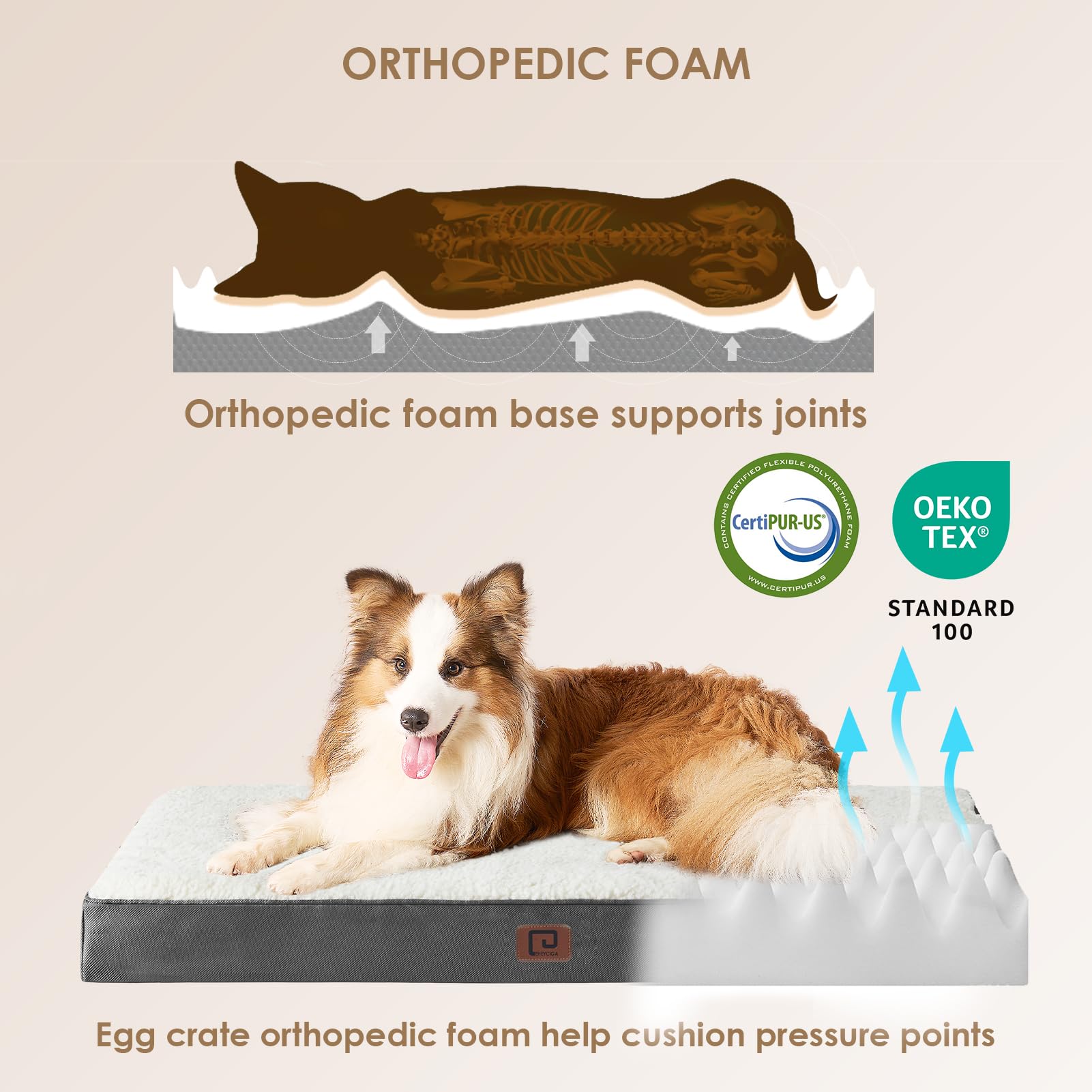 EHEYCIGA Cuccia Cane Interno Taglia Grande XL, (112L x 81W cm) Ortopedica Cuscino per Cani, Cuscino Cane Sfoderabile e Lavabile, Ortopedico Lettino per Cani, Orthopedic Dog Bed, Bianco