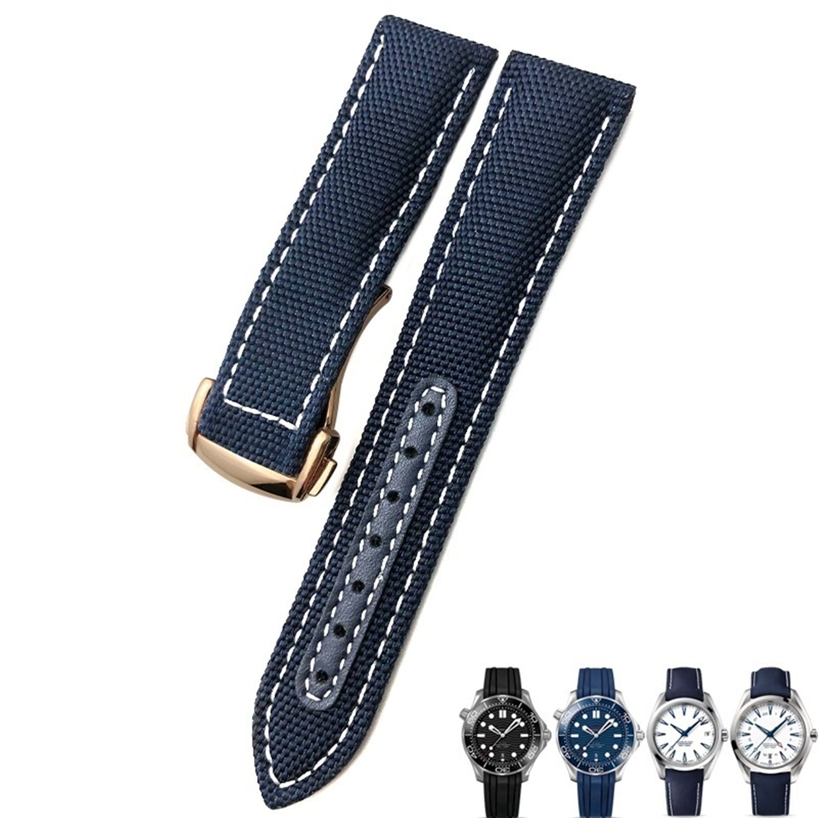 JDIME Cinturino per orologio in nylon intrecciato 19mm 20mm Cinturini per orologi in pelle con fibbia deployante blu nero per Omega AT150 AQUA TERRA Seamaster Tissot