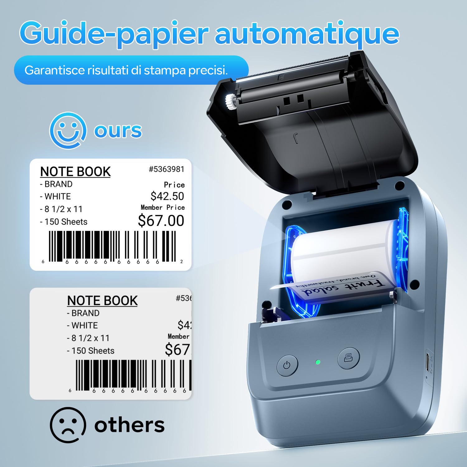 Memoking Imprimante d'étiquettes Bluetooth, portable, autocollante, avec 2000 symboles et 300 modèles, pour le commerce de détail, les petites entreprises, le bureau et la maison