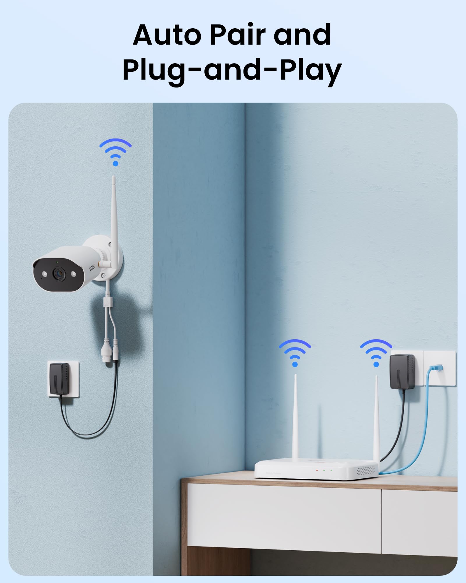 ZOSI 2K 3MP WiFi 6 Überwachungskamera Set Aussen, 8CH NVR mit 4 WLAN IP Kameras, 64GB Karte, 2-Wege-Audio, Personen- und Fahrzeugerkennung für Garten, Garage, Haus