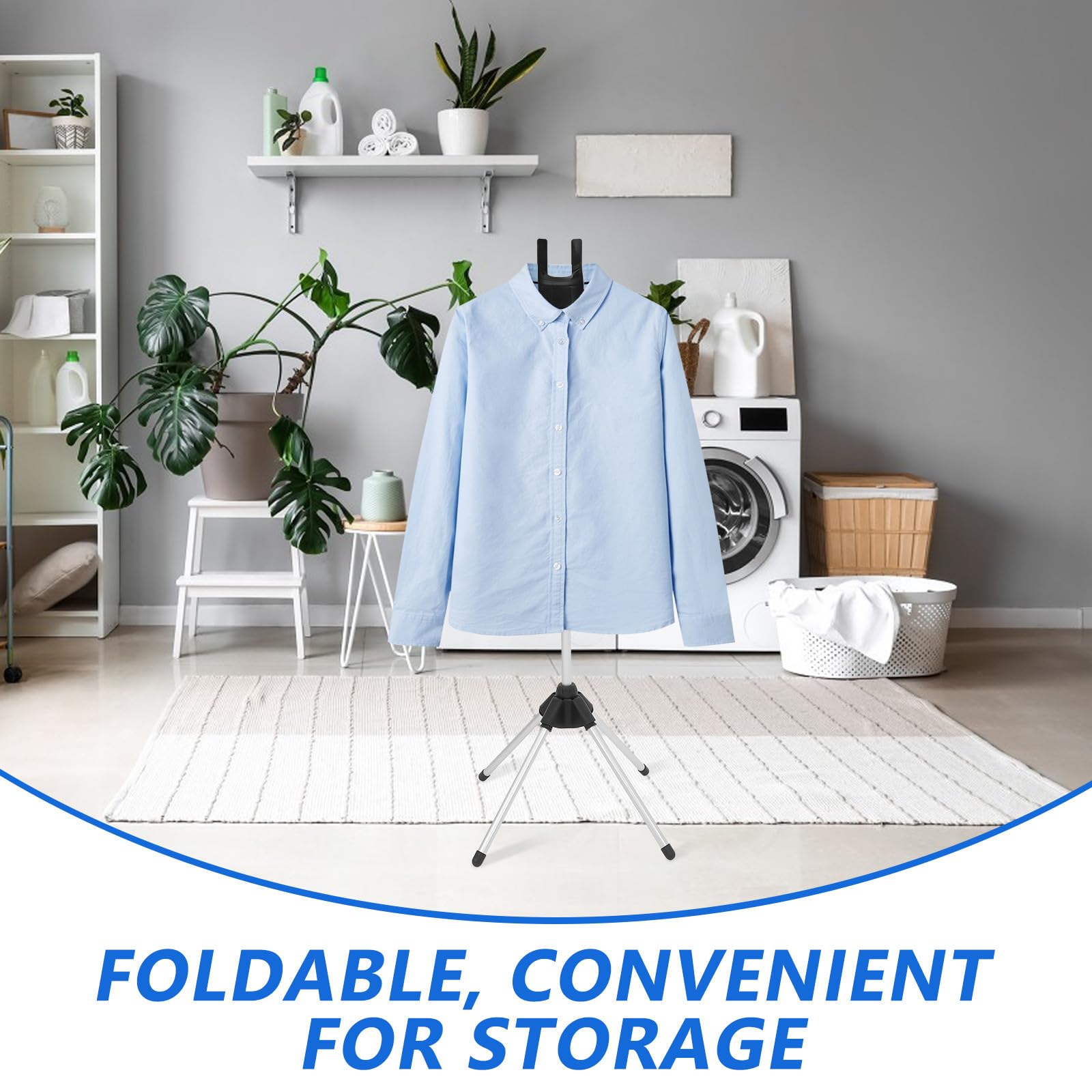Soporte de Planchado Plegable Tabla Integrada Negro | Aleación de Aluminio, Plástico y Tela, Base de Cuatro Patas Estable, Altura 90-160cm