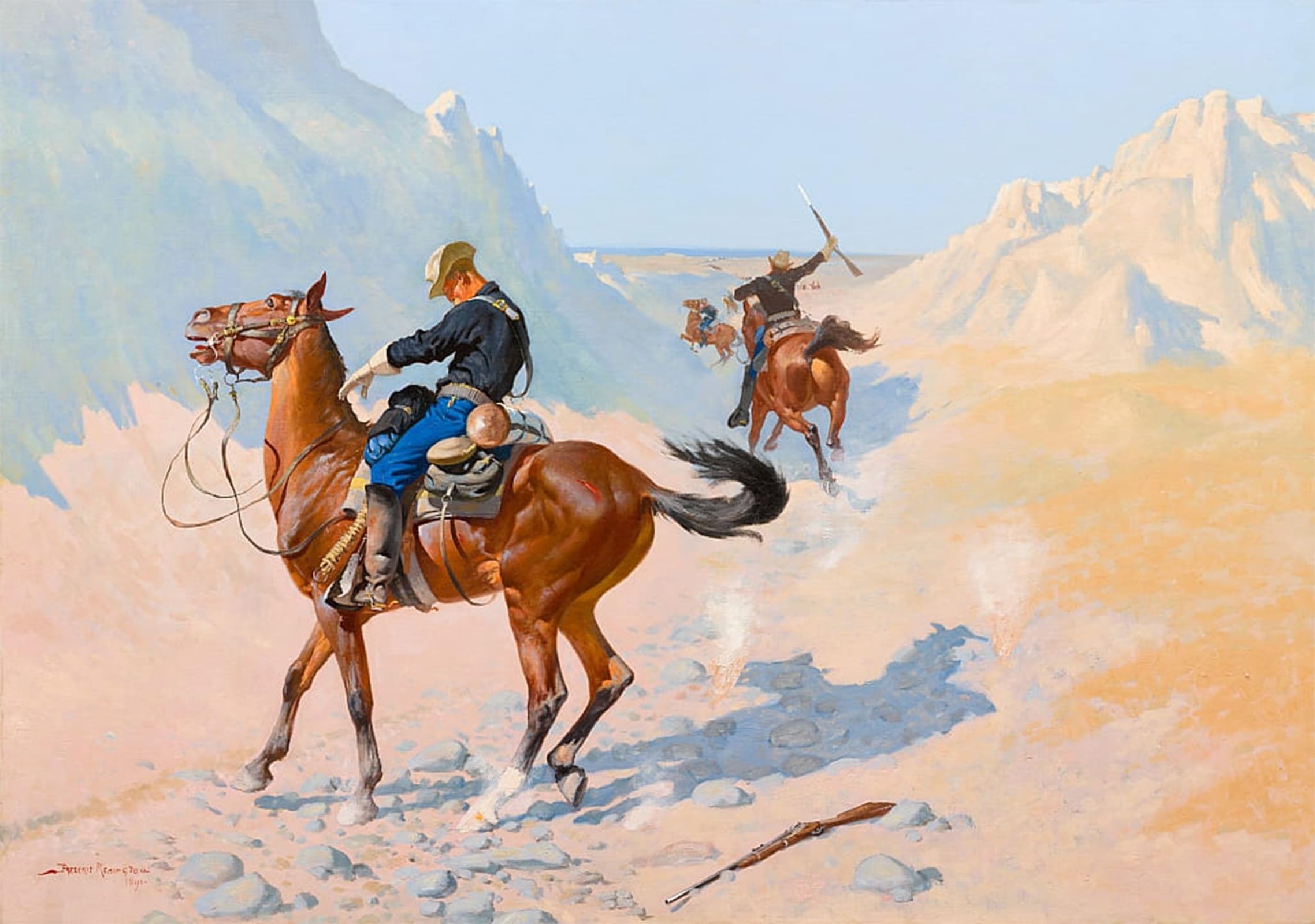 ARTXLXXBN Famous Painting Art Wall Decor Abstract Art Picture the Advance Guard or the Military Sacrifice the Ambush by Frederic Remington Animal Pictures for Home Decor 60x90cm