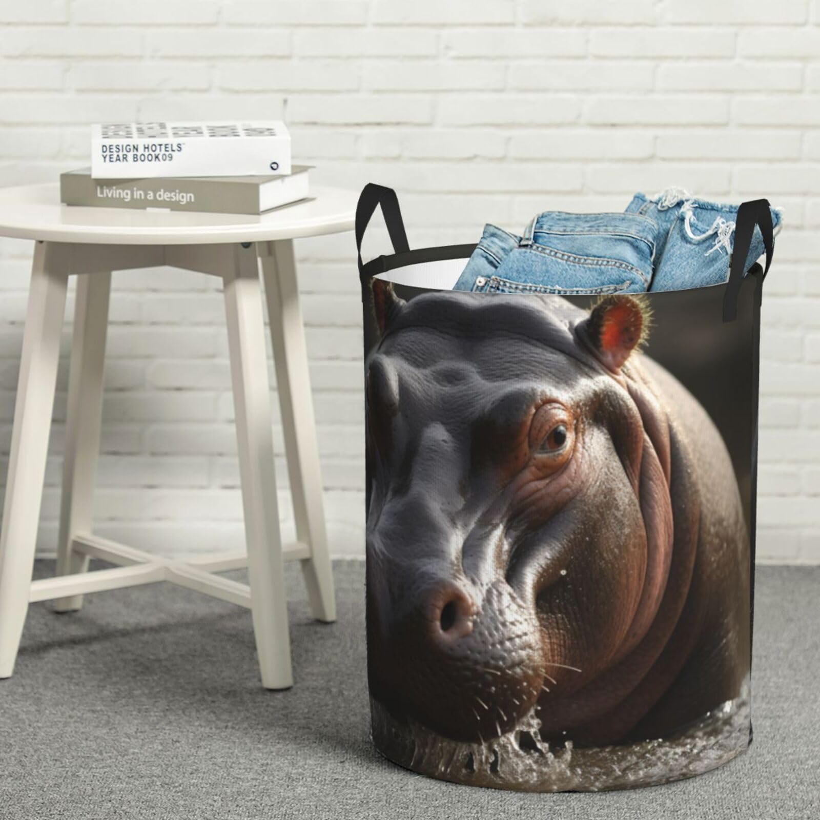Fodpand Black Hippo Laundry Basket With Handle, Freestanding Laundry Hamper, Collapsible Dirty Clothes Hamper, Waterproof Fabric Blanket Storage Basket Tall Toy Storage Bin Room Decor Small