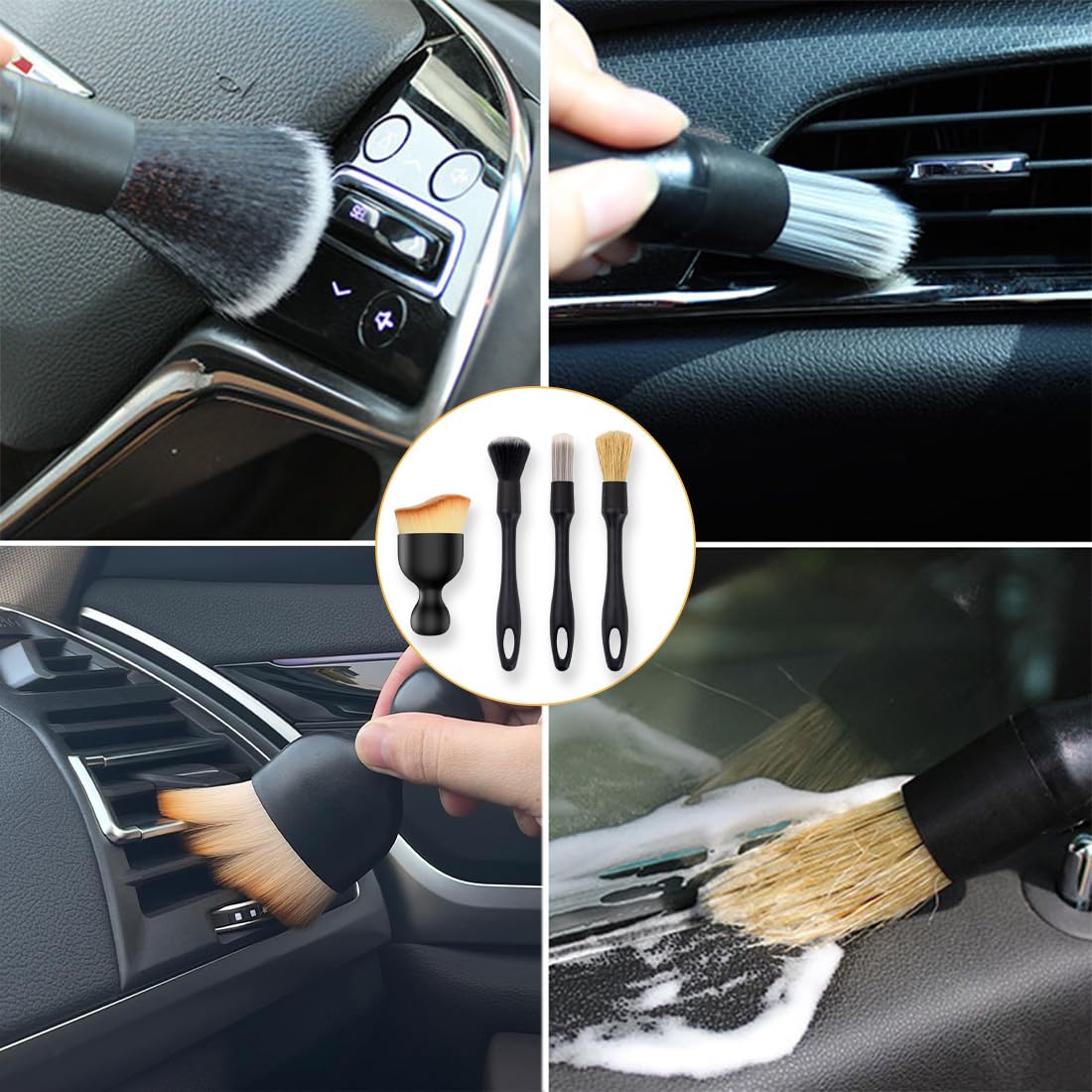 Spazzola Morbida Per Pulizia Interni Auto - 2 Pezzi, Setole In Nanofibra, Design Curvo Per Prese Aria E Zone Difficili - Senza Graffi - Foto 7