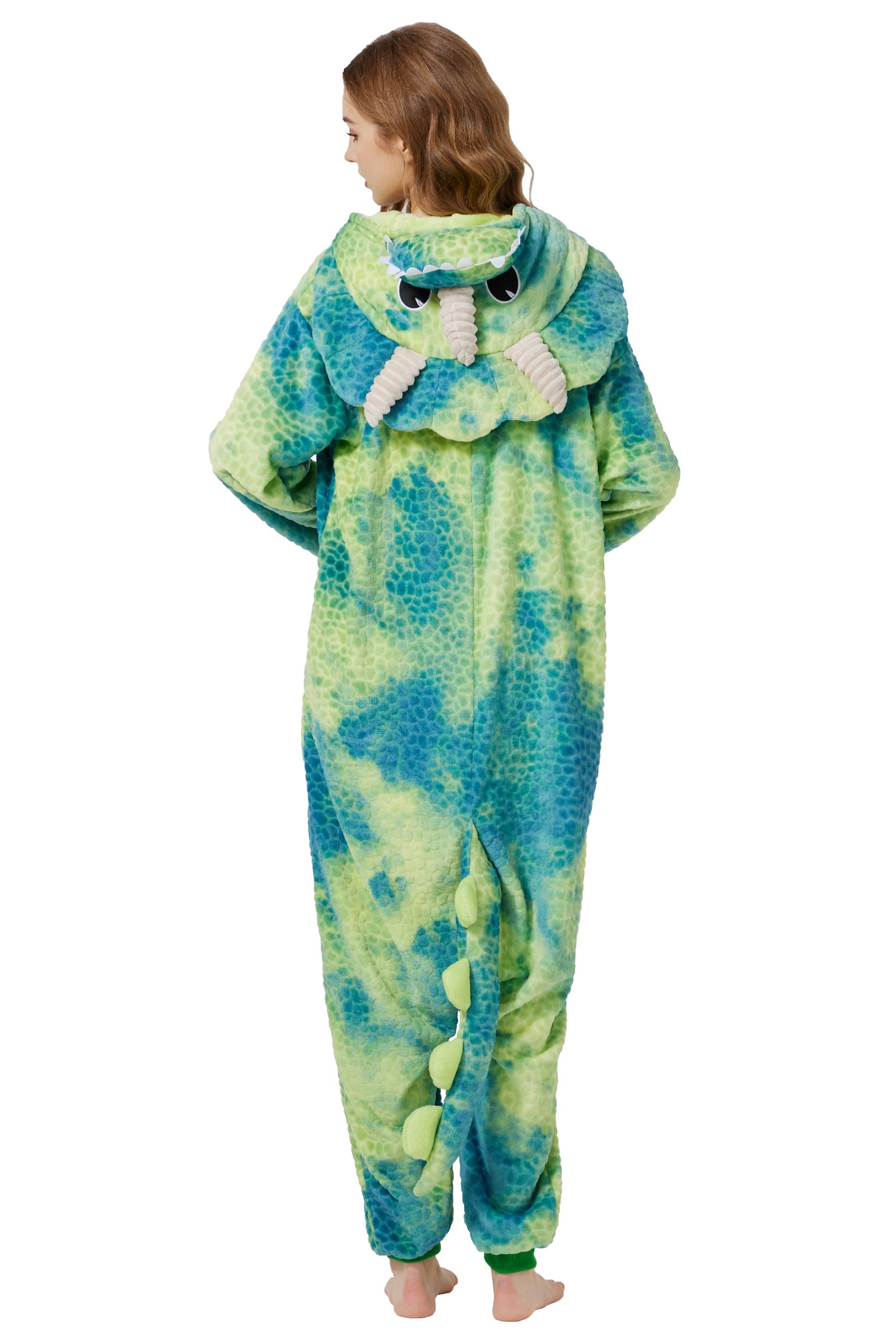 Loiahoer Unisex Erwachsene Triceratops Onesie Kostüm Pyjama Tie-dye Dinosaurier Karneval Halloween Cosplay Kostüm Neuheit Tier Weihnachten Schlafanzug Pyjama Set für Familie & Paare