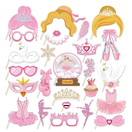 Kristin Paradise 25Pcs Ballerina Photo Booth Props with Stick, Ballet Theme Selfie Props, Birthday Party Supplies, Photography Backdrop Decorations