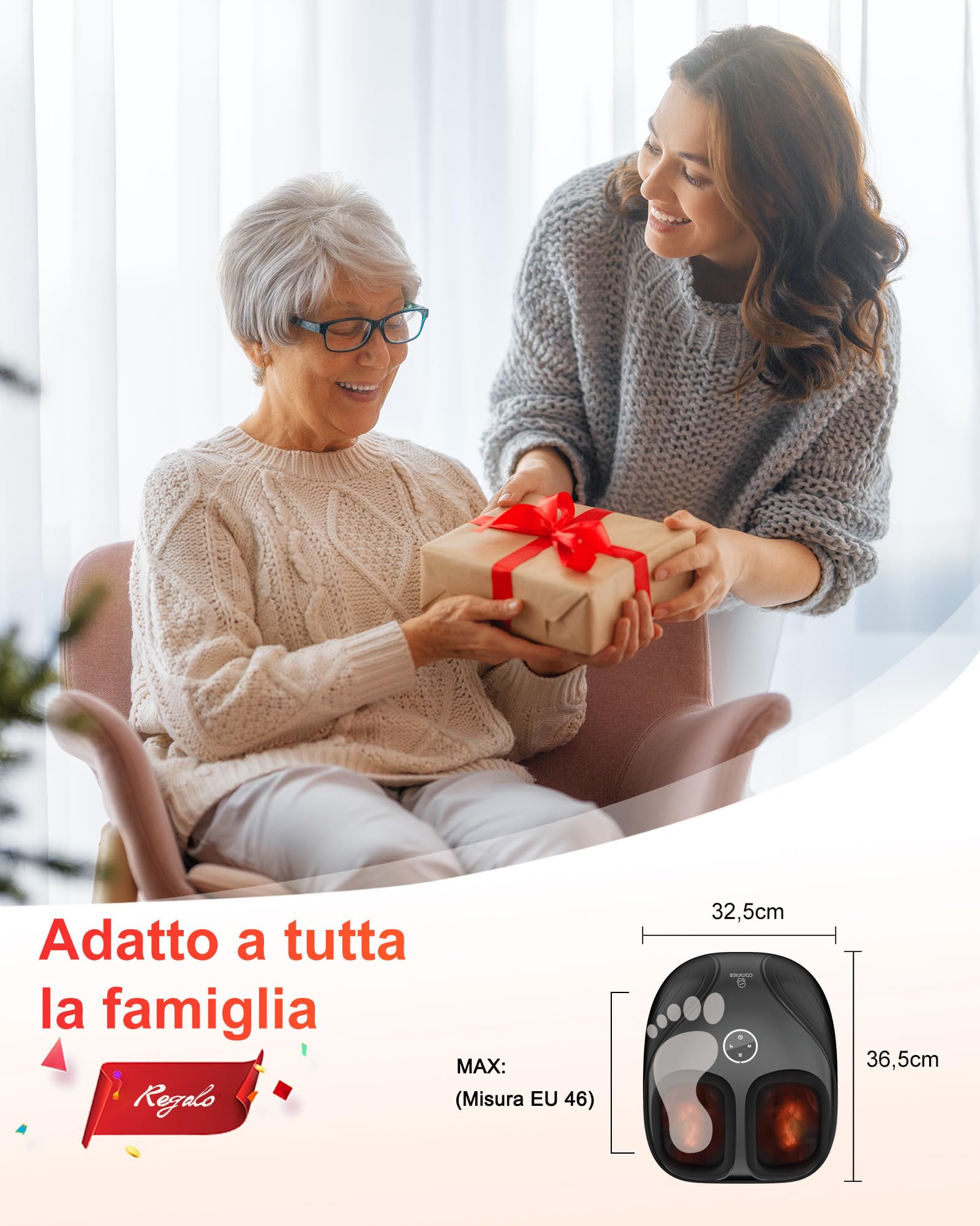 COMFIER Massaggiatore per Piedi, Shiatsu massaggiatore piedi con calore, Impastamento e compressione per la fascite massaggiatore plantare, Fino al numero 46