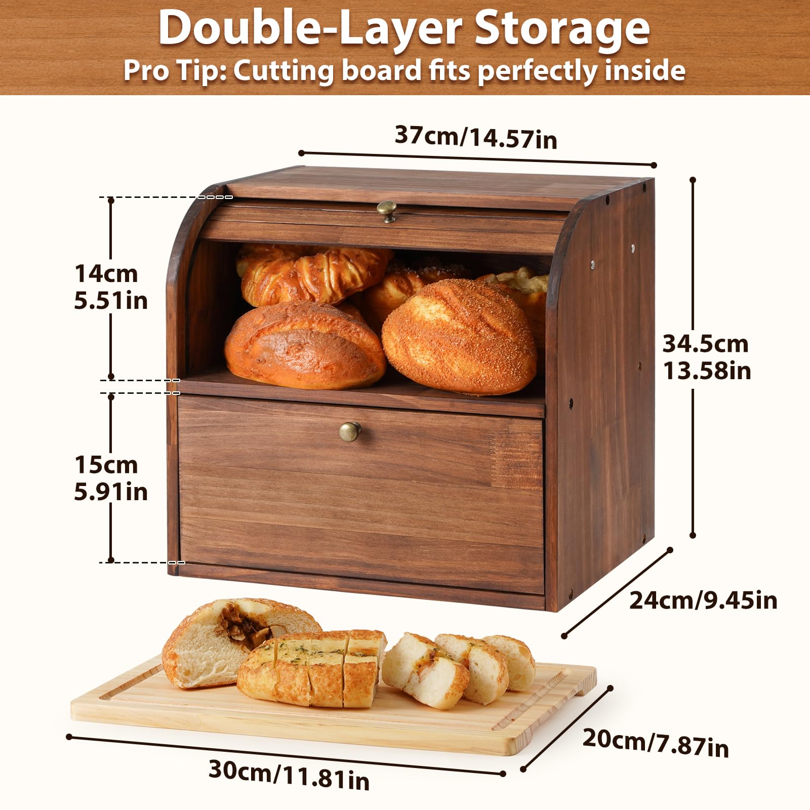 Wooden Bread Box - Keep Bread Fresh & Organized -5