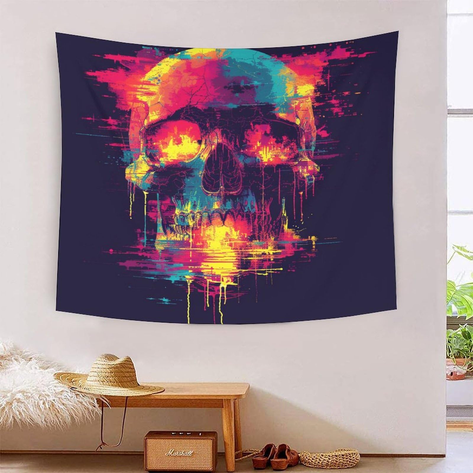 Couverture murale imprimée tête de mort 3D en polyester pour salon