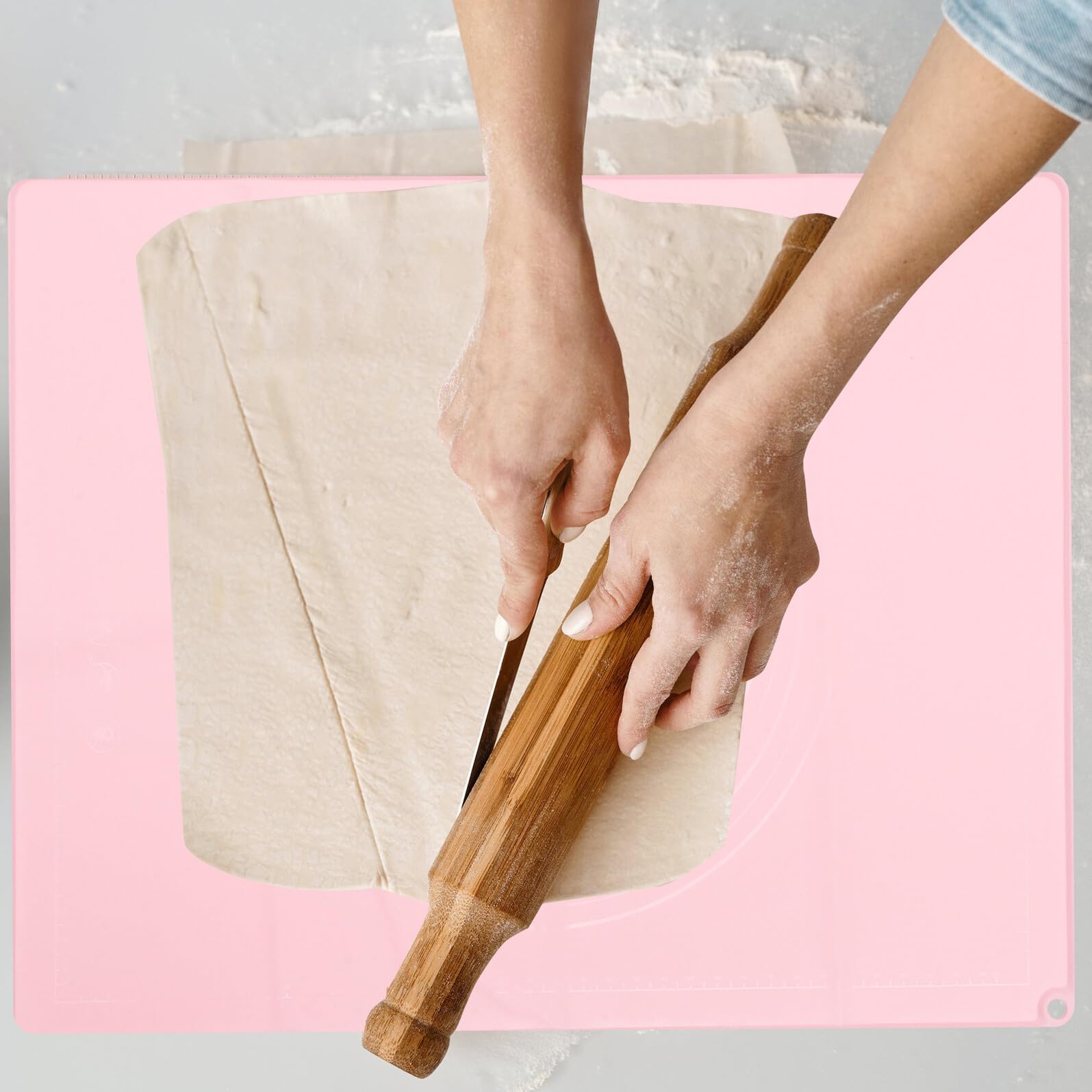 Gatuida Knetmatte aus Lebensmittelechtem Silikon Strapazierfähige Backmatte Rutschfeste Ausrollmatte für Teig Nudeln und Gebäck Wiederverwendbare Küchenmatte