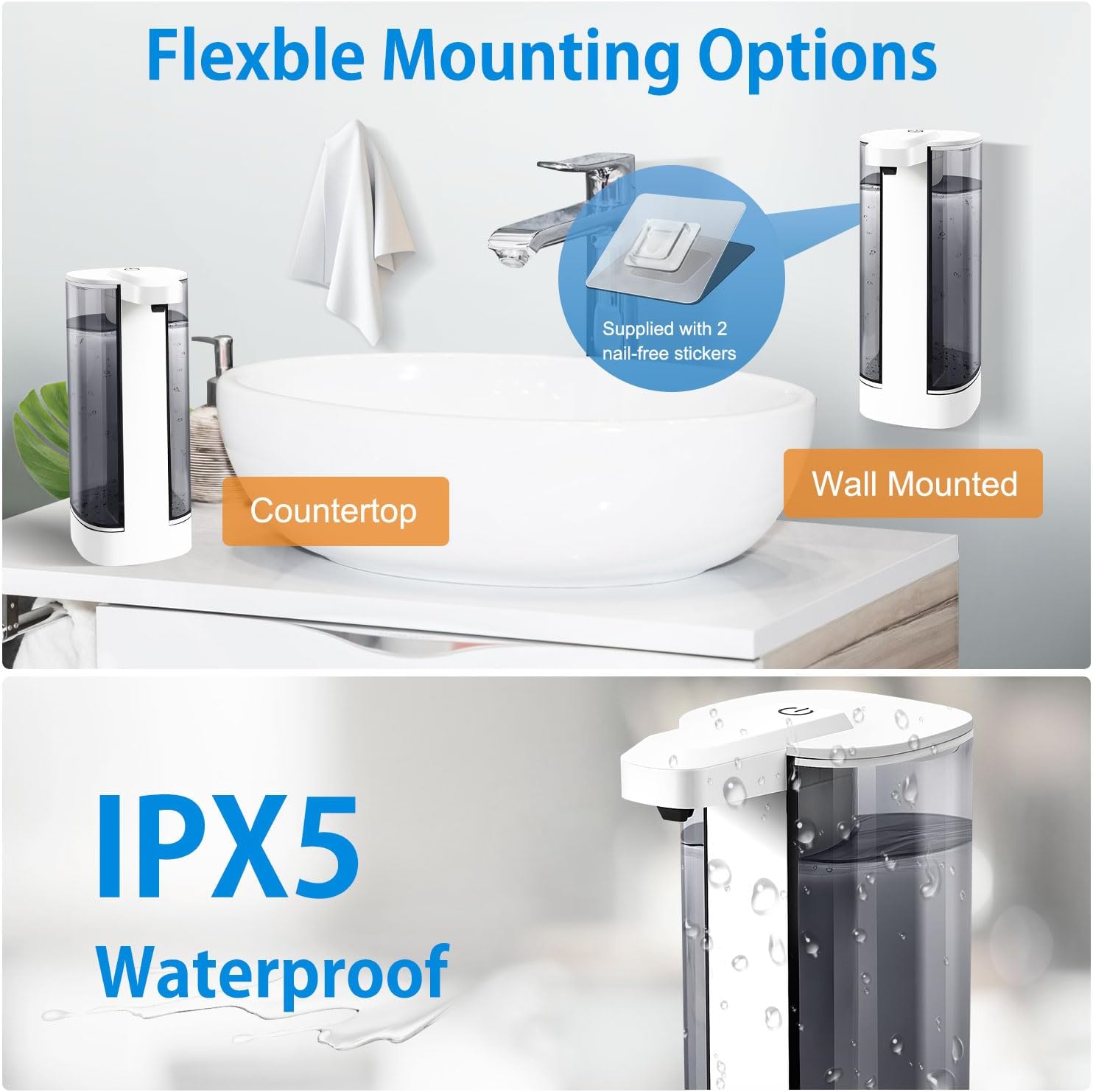 Automatic Liquid Soap Dispenser, Rechargeable,Touchless,17oz/500ml with 4 Adjustable Soap Levels, Wall Mount & Waterproof, Liquid Hand/Dish Soap Dispenser for Bathroom Kitchen