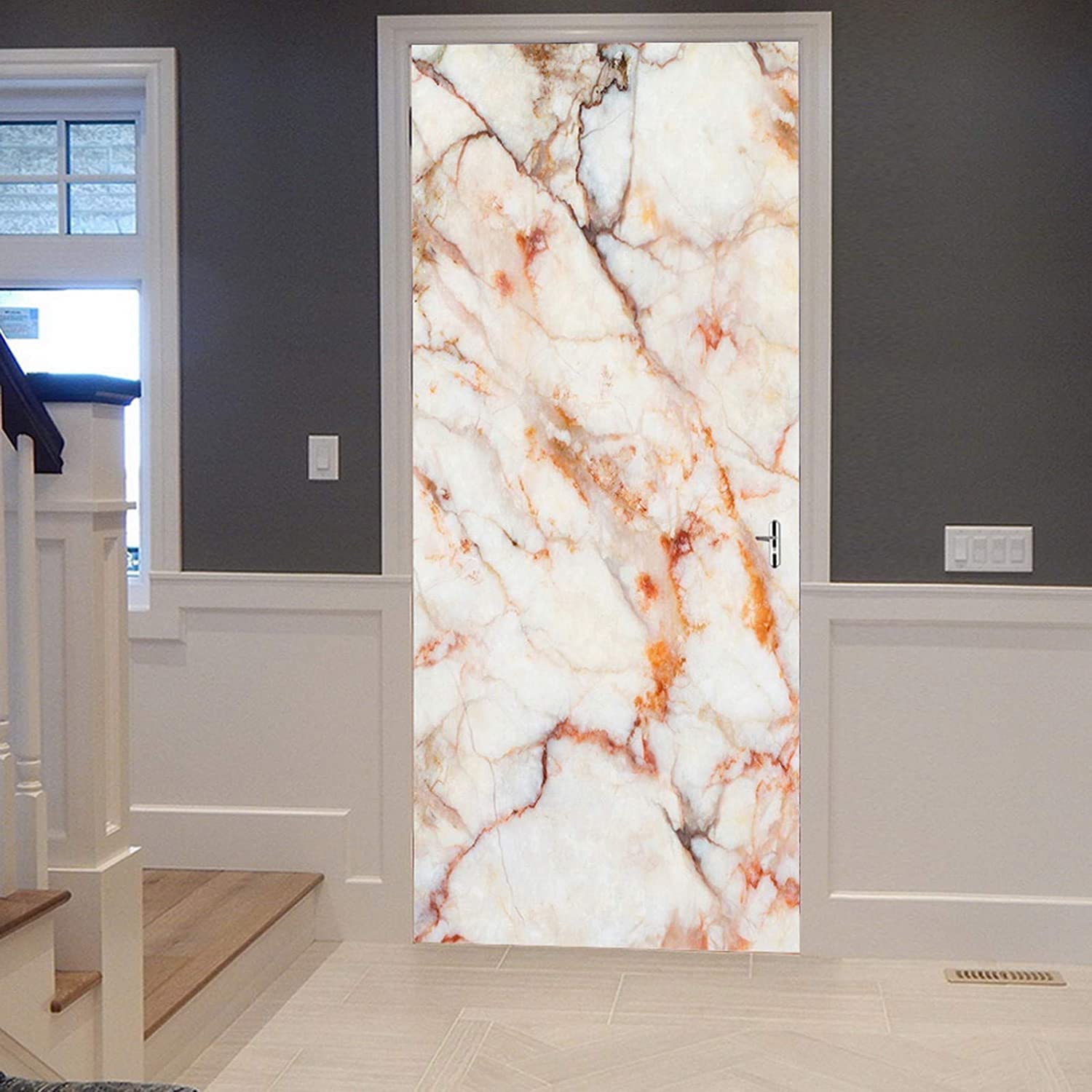 Adesivo Murale Per Porte 3D Di Arte Moderna Della Parete, Decalcomanie Per Porte In Vinile Rimovibili Con Buccia E Bastone Per Soggiorno, Camera Da