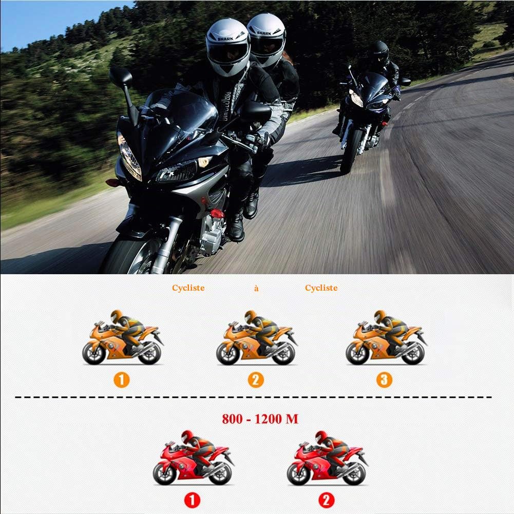 BT-S3 1000m Intercom Moto Casque Casque Systèmes de Communication en Temps réel Mains Libres Radio FM Interphone Bluetooth étanche pour 2 ou 3 Cyclistes(1 Pièce)
