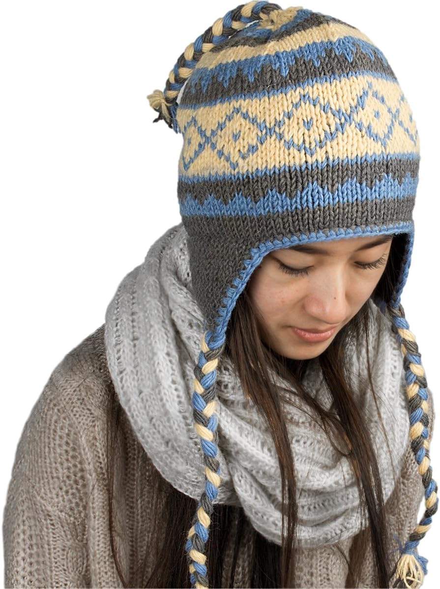 Womens Beanie Hats, Warm Knit, Women's Skullies Beanie for Women, Boho Knit Wool Blue