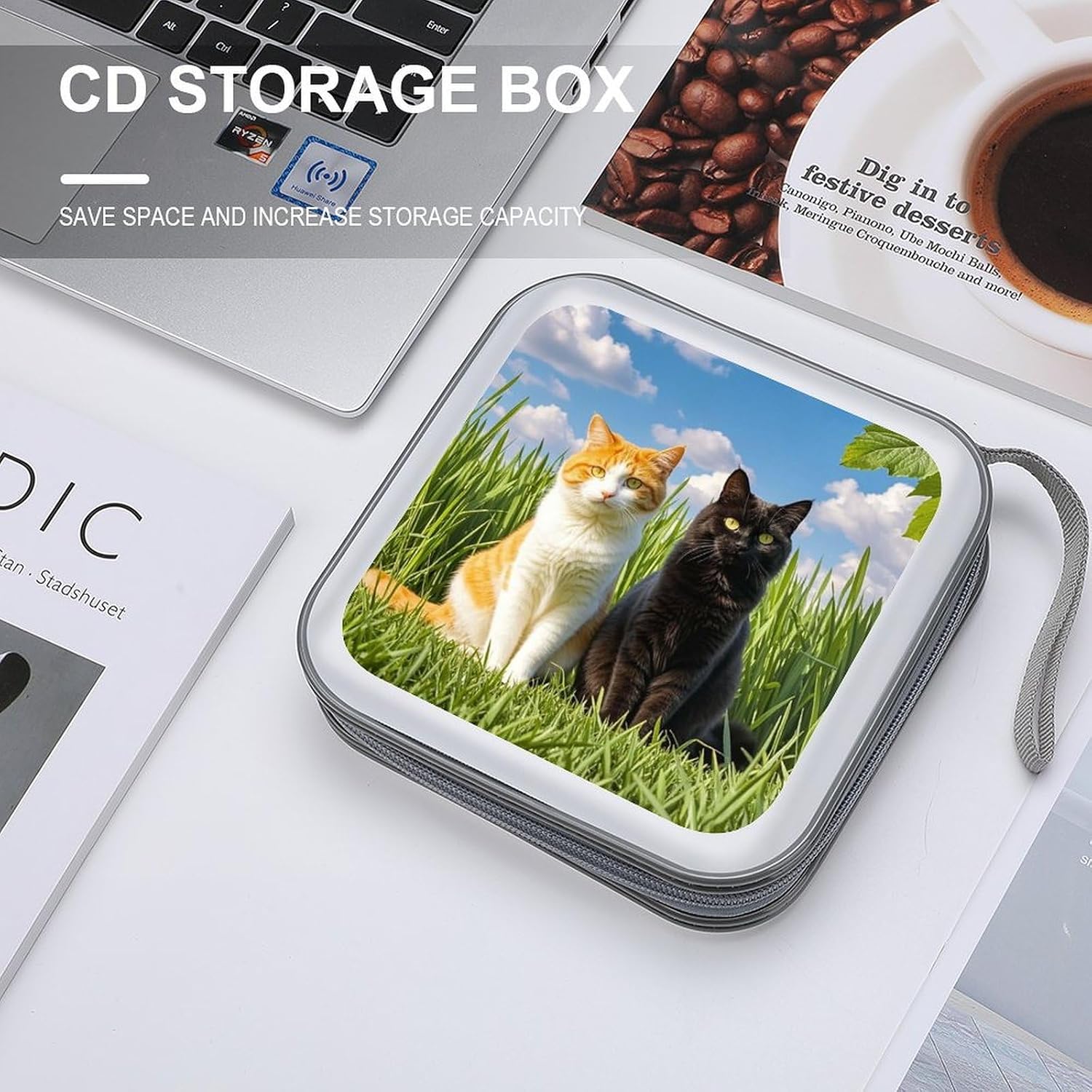 Cat on The Grass CD Case Holder Hard Plastic DVD Disc Storage Case Holder DVDs Wallet Holders with Zipper Disc Cases Storage Binder CD/DVD Case Wallet for Car Home Office Travel image 4