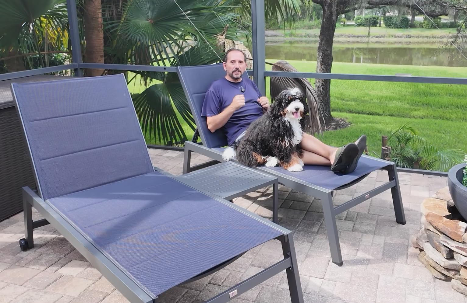 PURPLE LEAF Extra Large Pool Lounge Chairs Set of 2, Aluminum, Navy Blue