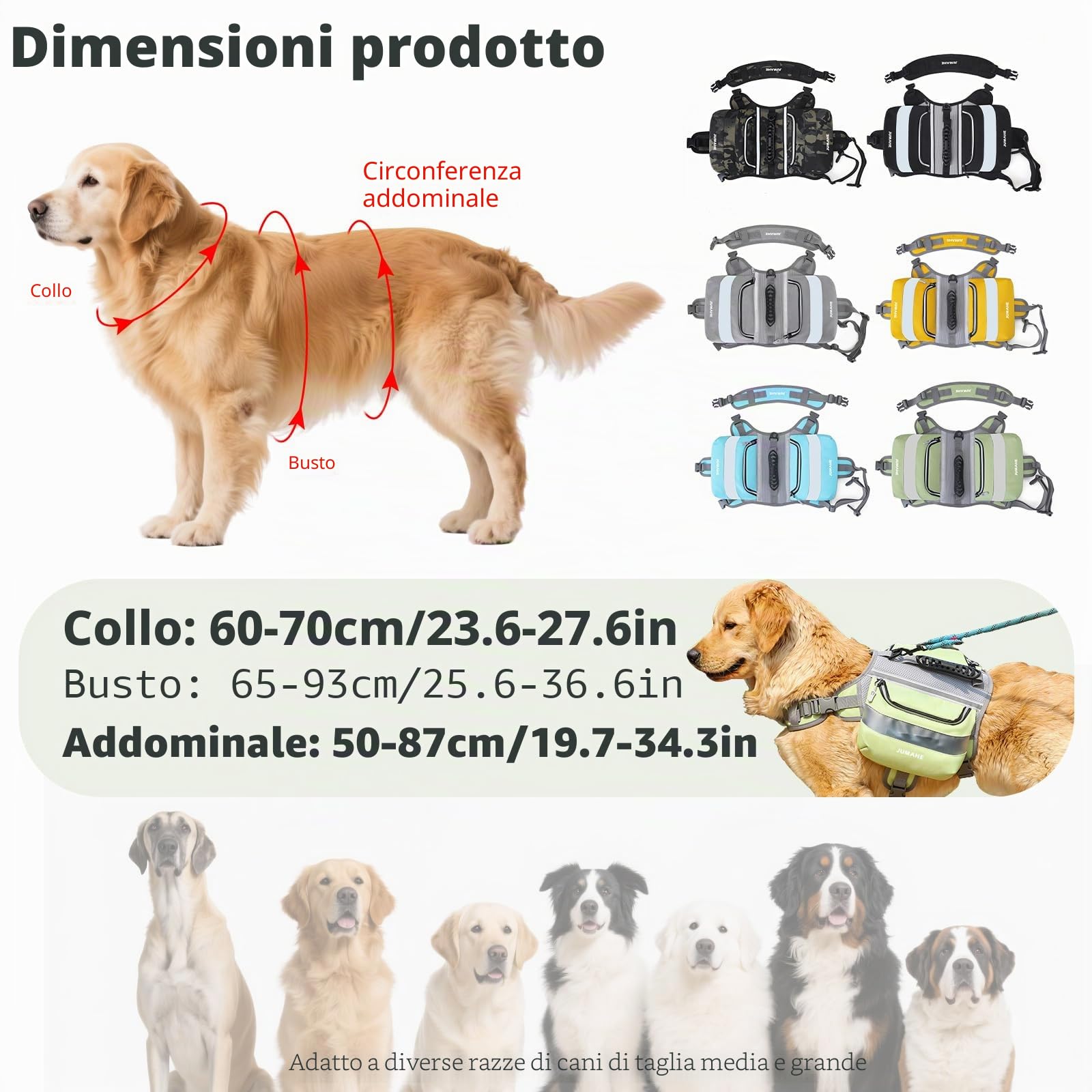 PETCUTE Zaino da Escursionismo per Cani, Imbracatura per Zaino per Cani con Strisce Riflettenti,Borsa da Sella per Cane con Tasche Laterali,per Viaggio Escursionismo