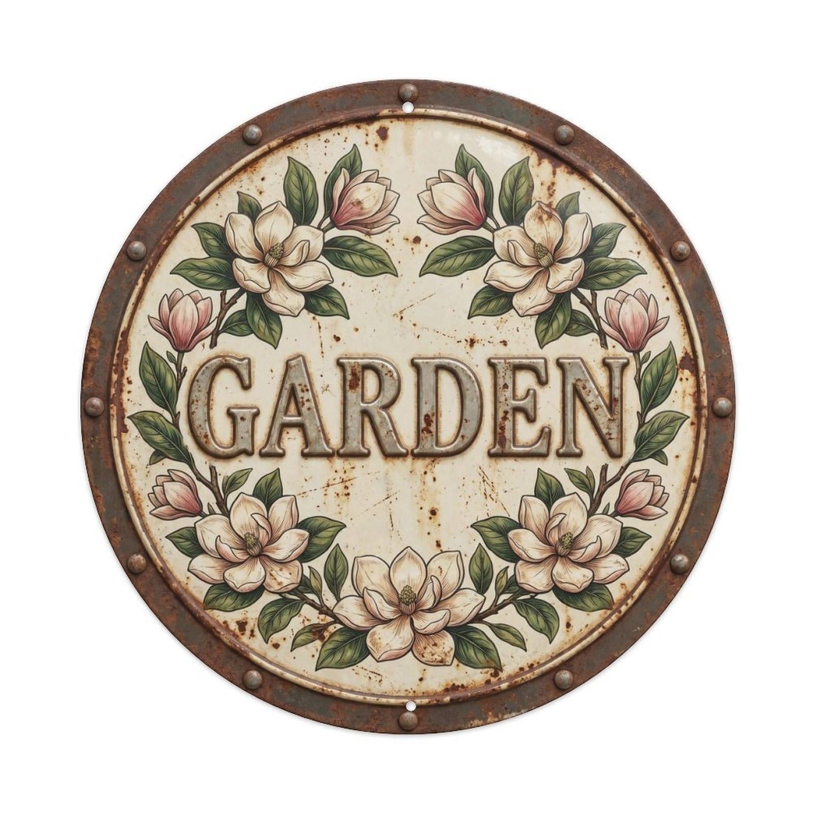 Magnolia Garden Botanical Floral Outdoor Label Metal Tin Sign
