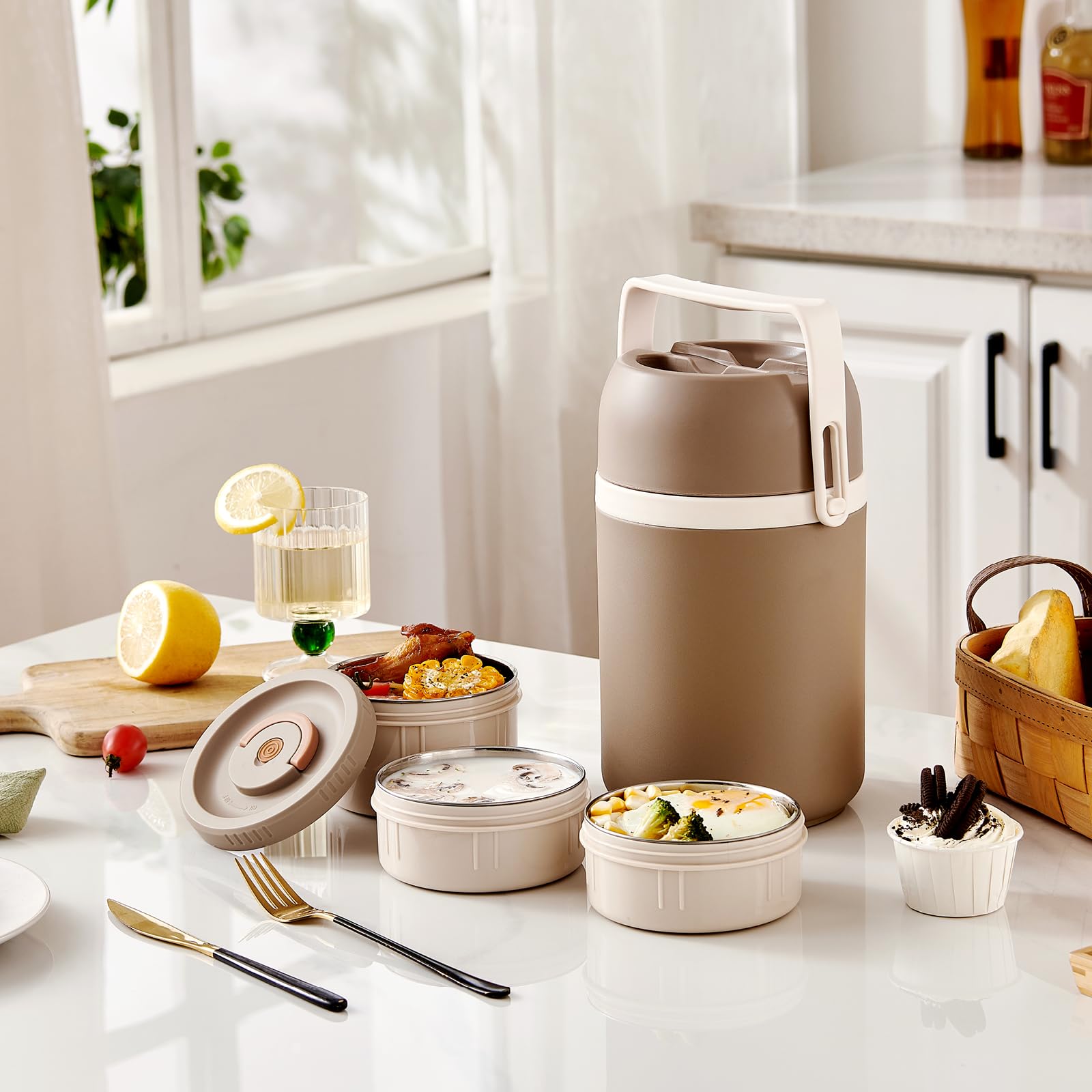 Contenitore per il pranzo isolato, impilabile, a prova di perdite, senza BPA, in acciaio inox, per cibi caldi e freddi, contenitore portatile per alimenti per lavoro e viaggi (grigio, 78)