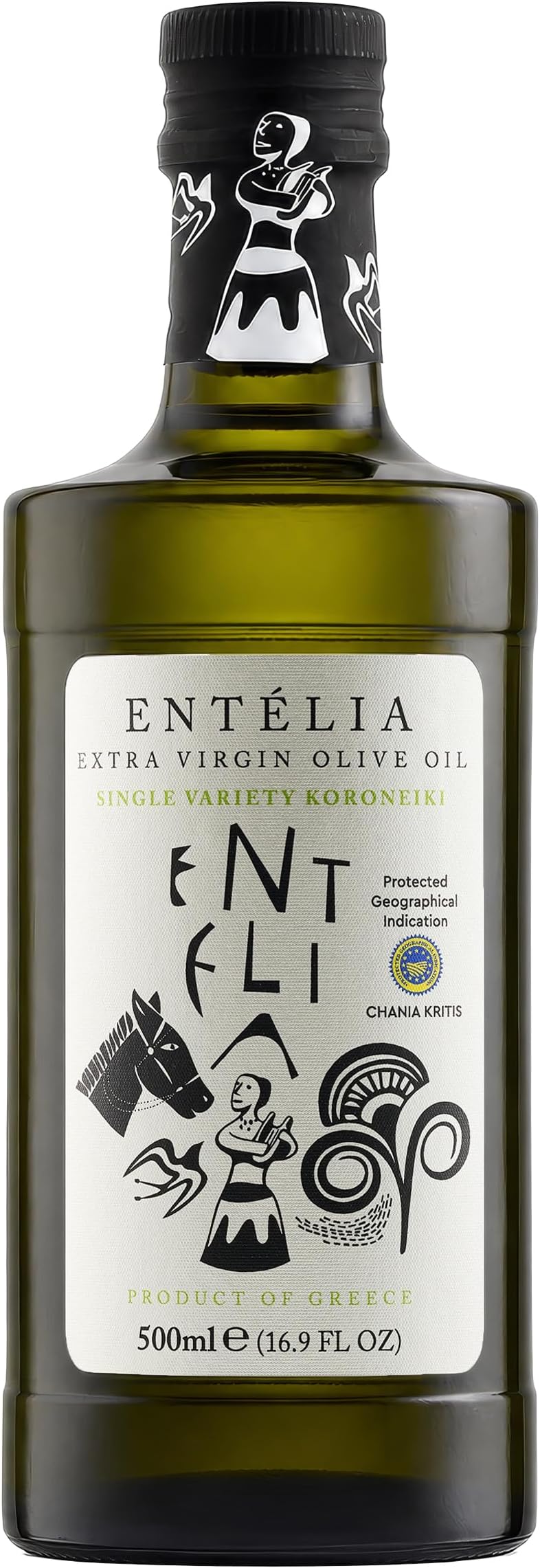 Entelia Extra Virgin Olive Oil 16.9 fl oz (500ml) | Koroneiki Monovarietal Greek Olive Oil | PDO Kolymvari Crete | Cold-Extracted Premium EVOO | Everyday Cooking