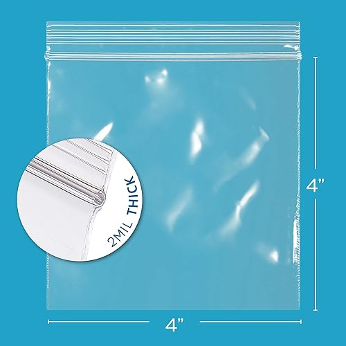 Miniatura 2 de Bolsas de plástico transparente con cremallera  Caja GPI a granel de 1000 bolsas de polietileno resistentes y duraderas de 4 x 4 pulgadas de grosor