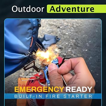 OUTDOOR ELEMENT Firebiner 6-in-1 Fire-Starting Carabiner EDC Emergency Multitool -Keychain,Utility Blade,Bottle Opener,& More