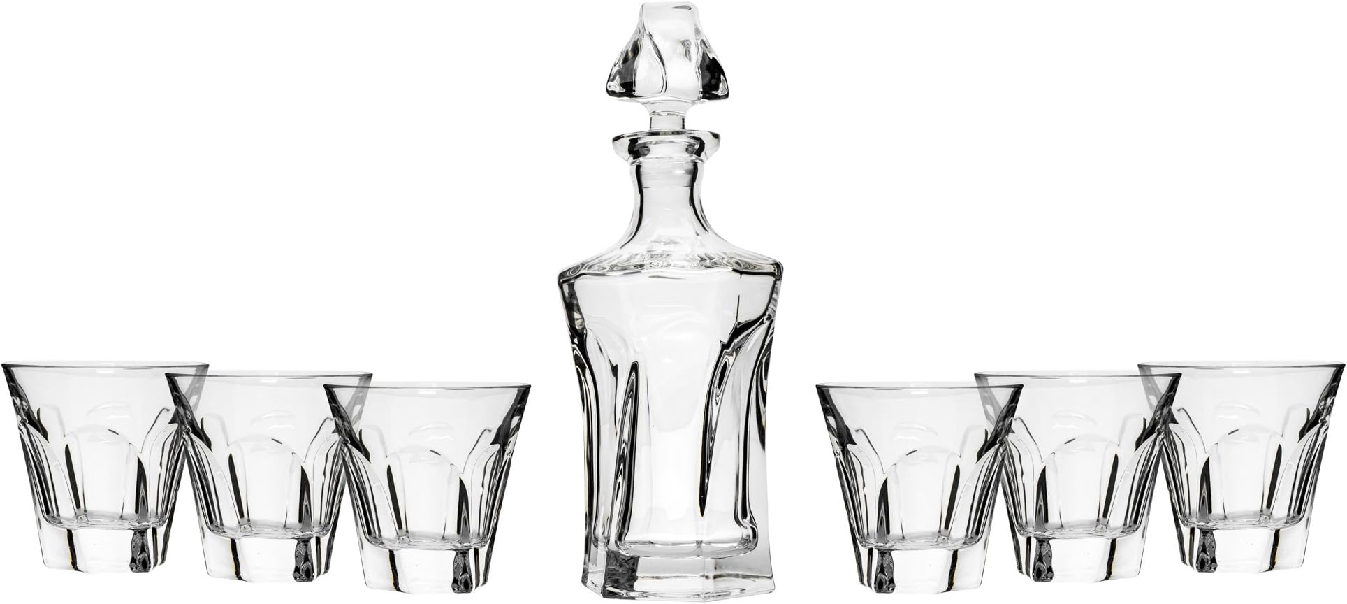 Victoria Bella™ 92-100082, Set of Lead-Free Crystal Decanter and 6 Heavy-Base Whisky Scotch Brandy Glasses, Classic Wedding Gift Carafe & Whiskey Tumblers, 1+6-Piece Set