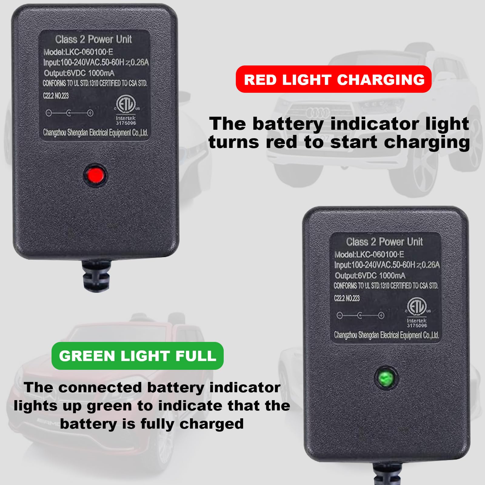 6V Battery Charger For Kids Ride-On Cars - Compatible With Kidzone, Best Choice, Flybar Bumper Cars (ETL Listed)