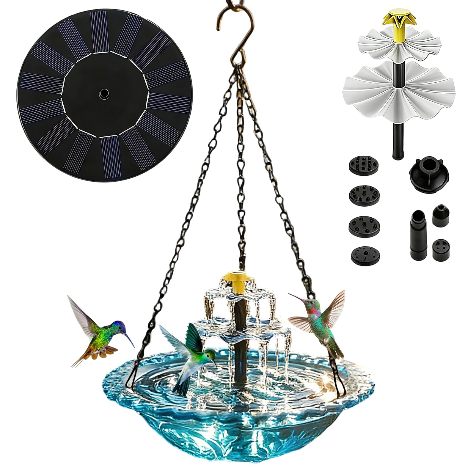 Fuente para pájaros solar con baño decorativo y cascada para estanque o piscina