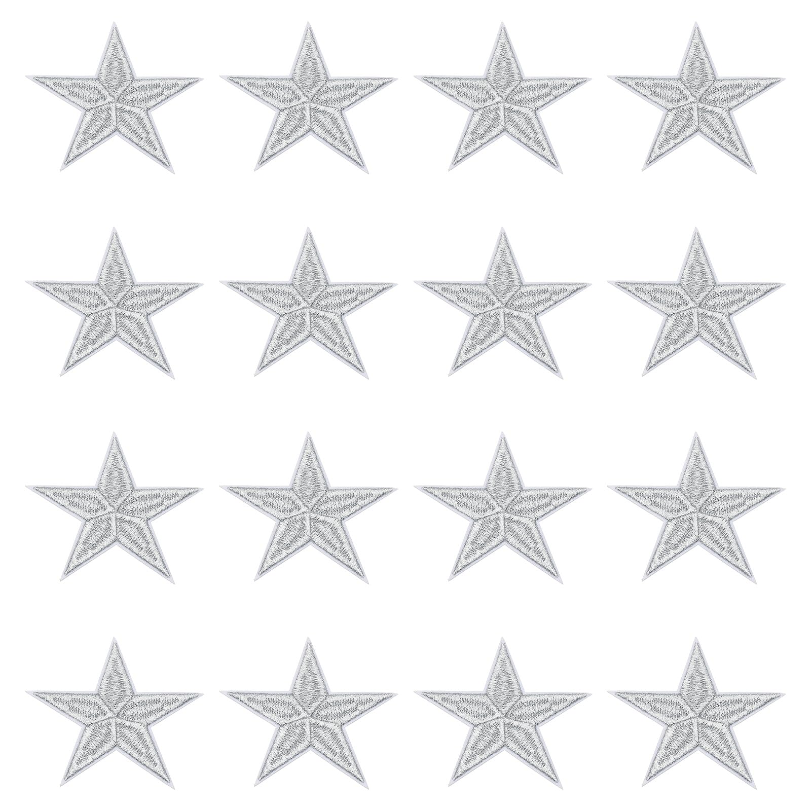 M METERXITY 16 Pack Star Iron on Patches, 3.2x3.2 Inch Cute Sew on Star Embroidered Patches Decorative Appliques for Clothing Repair/DIY Crafts/Jeans/Backpacks/Hat Decorations[Silver]