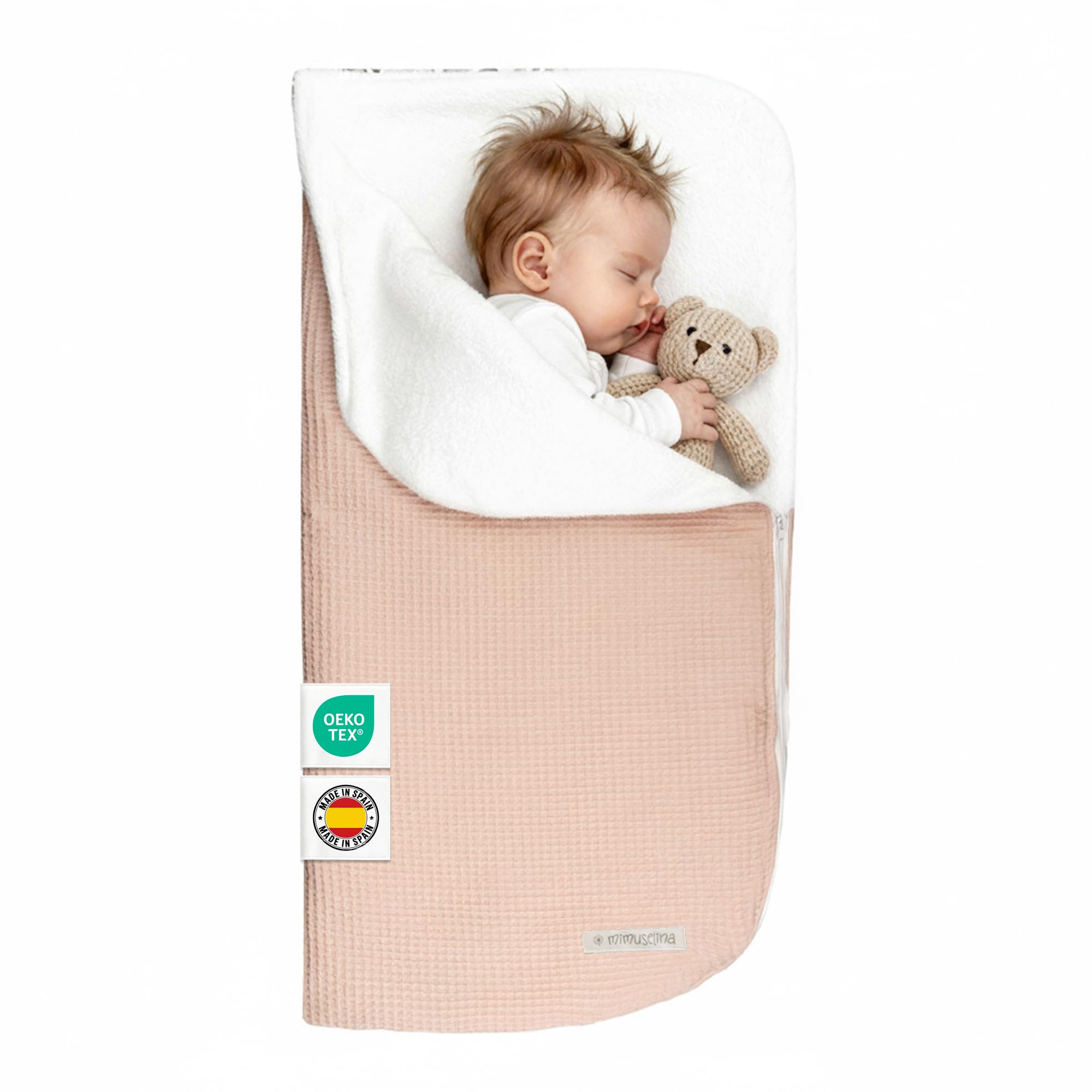 MIMUSELINA Saco Capazo Bebe Invierno Universal | para Carrito, Cuna y Silla de Paseo | Manta Bebe Invierno en Algodon Suave y Acogedor | 2 en 1: Saco 92x46 cm o Manta 92x92 cm | Hecho en España