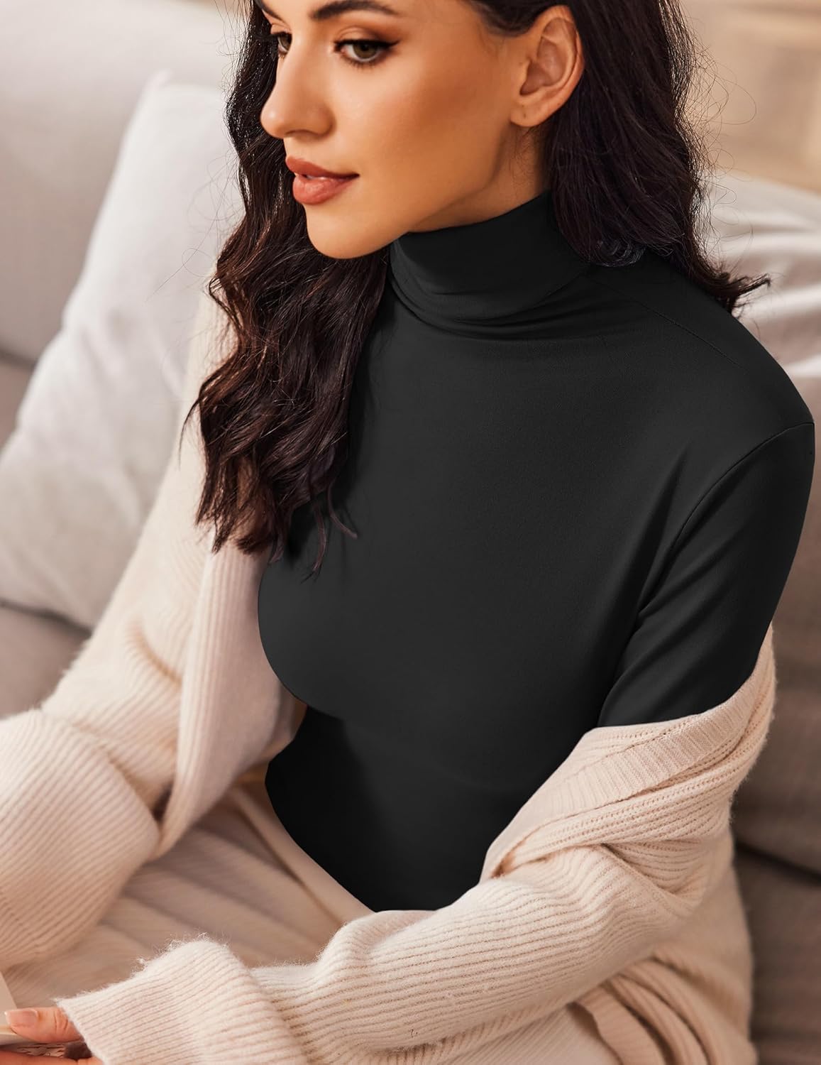 Ekouaer Women's 3 Pack Turtleneck Long Sleeve Shirts Slim Fit Thermal Underwear Tops Lightweight Pullover Tees - Image 5