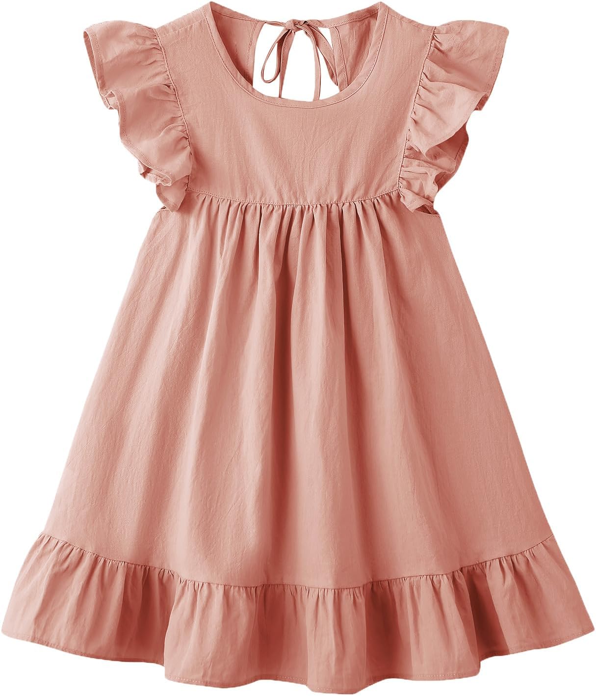Toddler Girl Cotton Linen Ruffle Sleeveless Casual Dress Kids Summer Beach Sundress