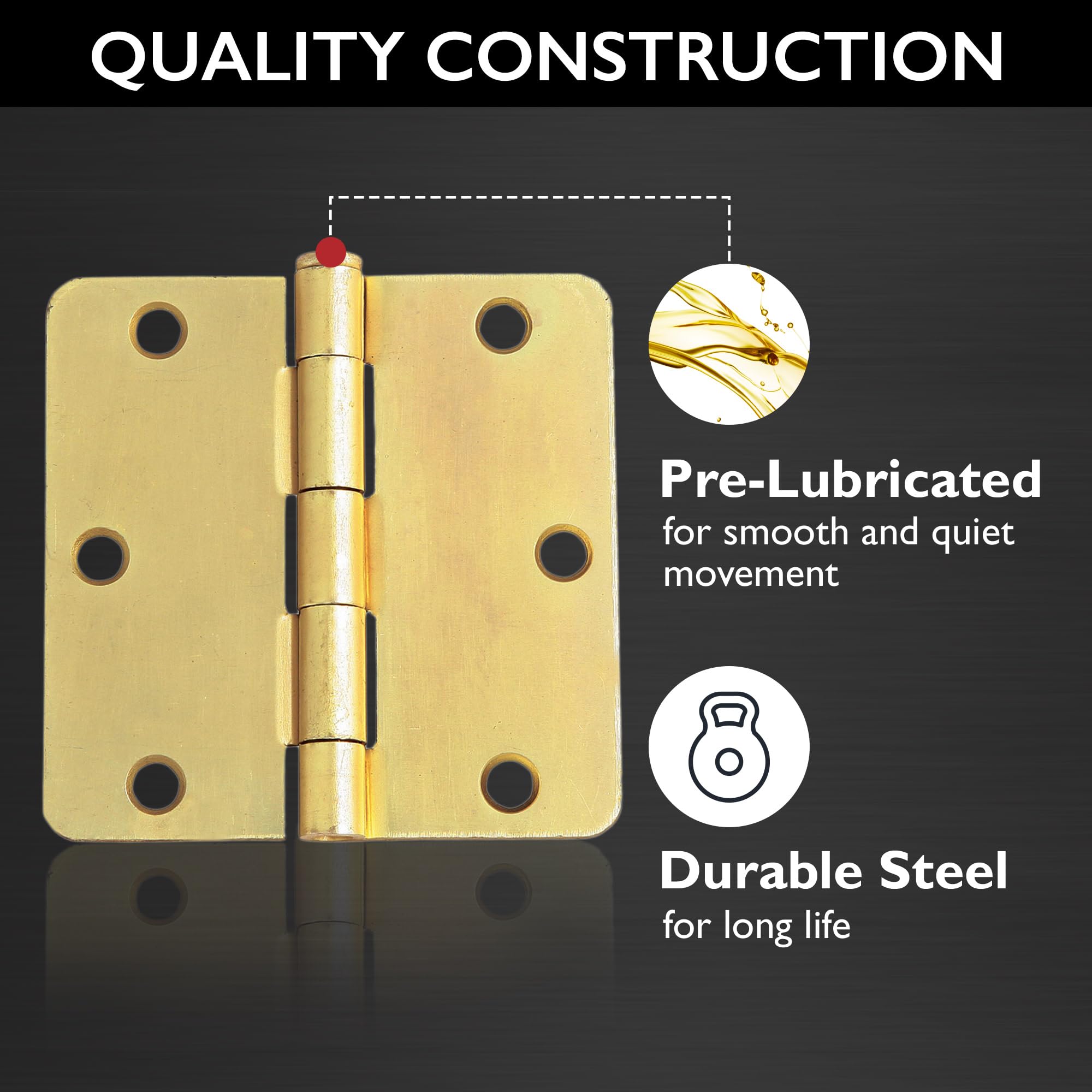 Design House 181339, 3-Pack, Satin Brass, 3.5-inch 1/4-inch Radius Corner Hinge - Image 4