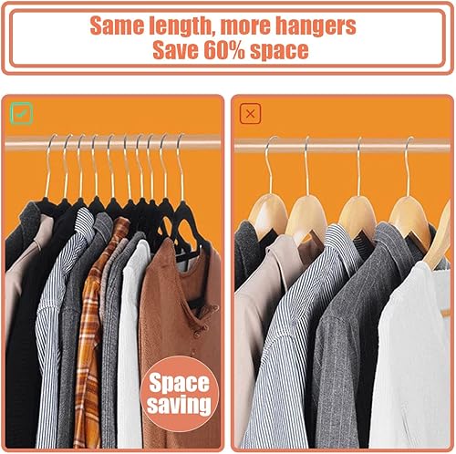 Miniatura 6 de Paquete de 30 perchas de terciopelo negro, perchas de fieltro antideslizantes, perchas de ropa que ahorran espacio para armario, ganchos giratorios