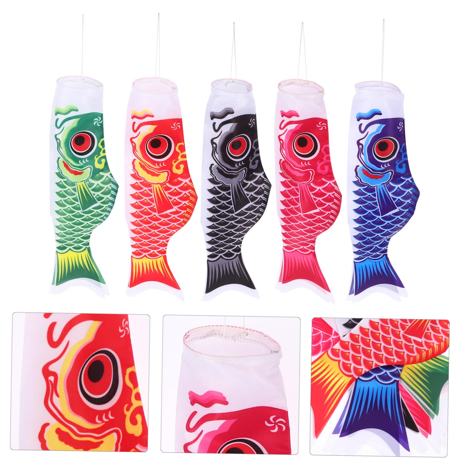 Drapeaux de Poissons Décoratifs Japonerie 5Pcs en Satin, Ambiance Noël