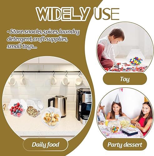 Miniatura 12 de 3 tarros de plástico para caramelos, tarros de galletas transparentes de 71 onzas para encimera de cocina, tarros de galletas hexagonales con tapas