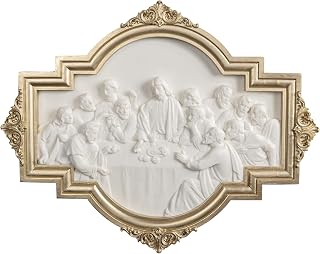 ShineOnAngel Gold Framed Last Supper Wall Sculpture - 12.5" Da Vinci Relief Art for Dining Room, Modern Faith Decor