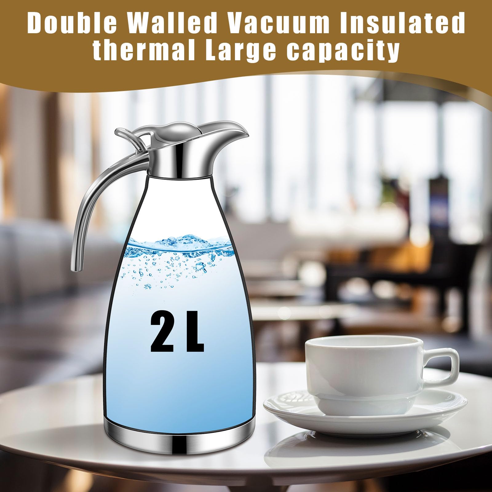 Uiifan 2 jarras térmicas de acero inoxidable de 68 onzas, jarra térmica de café aislada de doble pared al vacío con cepillos, retención de calor de 12 horas (negro, blanco)
