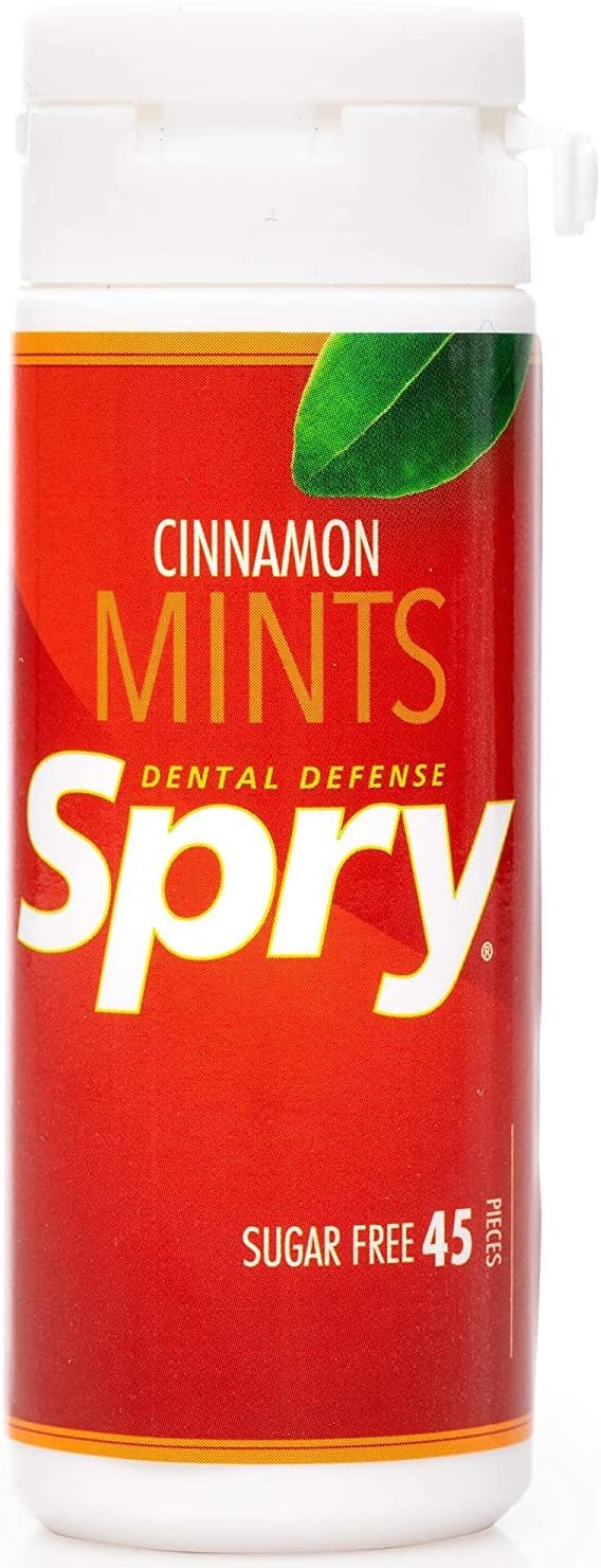 Xylitol Cinnamon Mints Sugar Free Candy - Promote Oral Health, Increase Saliva Production, Stop Bad Breath, Non-GMO, Gluten-Free, 45 Count (Pack of 1)