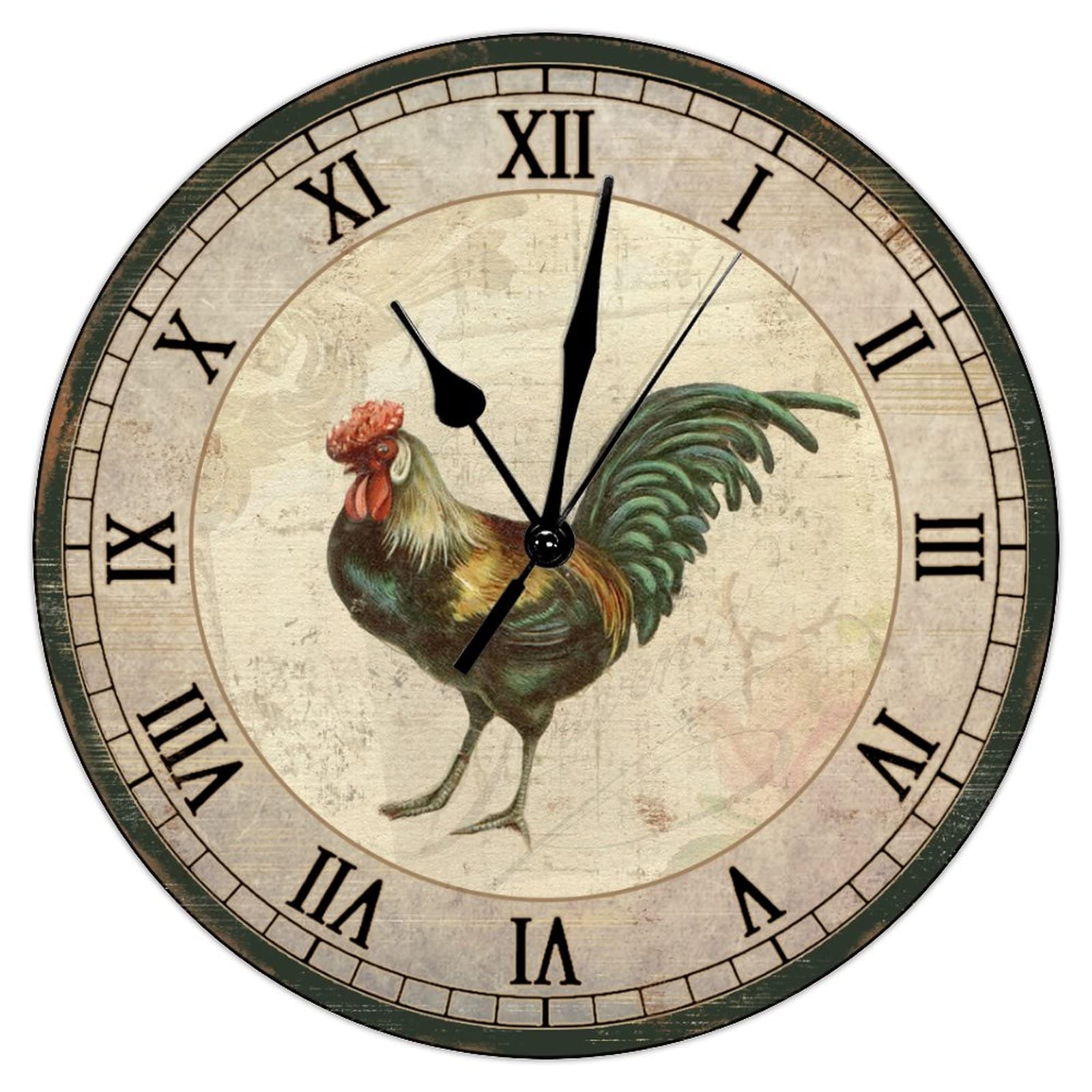 Horloge murale retro poule en bois colore decoration maison sans tic-tac