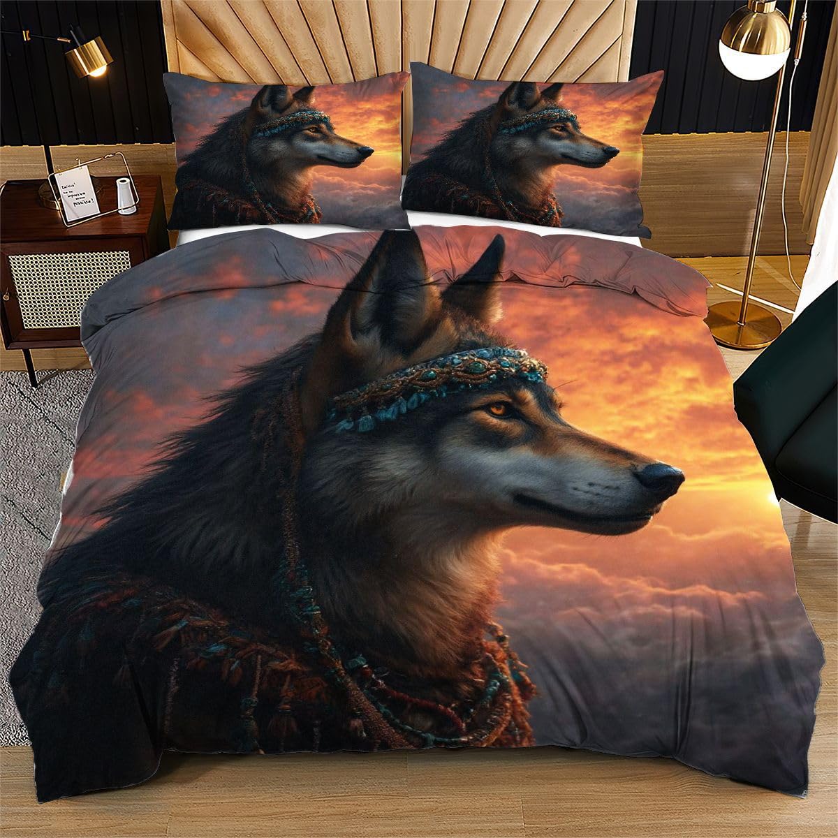 Funda nórdica Super King lobo 3D de microfibra familiar de 94x102 pulgadas para ropa de cama grande