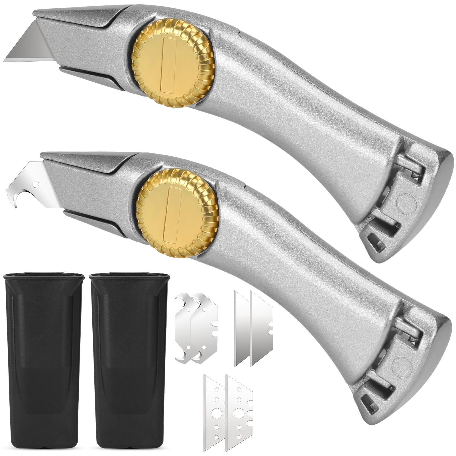 lizenoz 2PCS Silver Fixed Blade Roofing Knife Utility Knife with 3 functions for 6 blades Box Cutter with Holster Belt Clip Roofing Tools for Carpet,