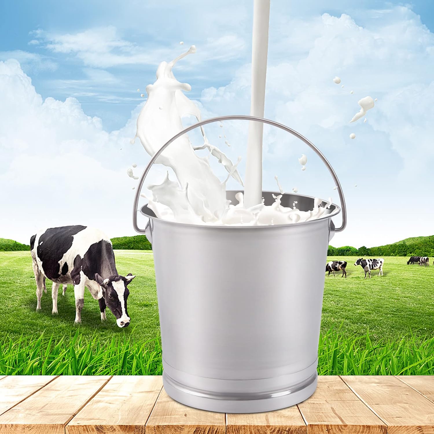 14L/14.8 Qt Large Stainless Steel Compost Bucket Milk Metal Pail with Lid & Handle, Compost Bin Kitchen Scrap Buckets Food Waste Slop Storage Container Buckets Garbage Pail, Open Lip Edge