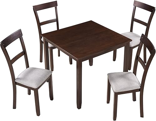 Miniatura 8 de ERDAYE Mesa de comedor cuadrada de madera de 5 piezas, 4 sillas acolchadas con respaldo curvado para el hogar, apartamento, cocina y comedor, juego